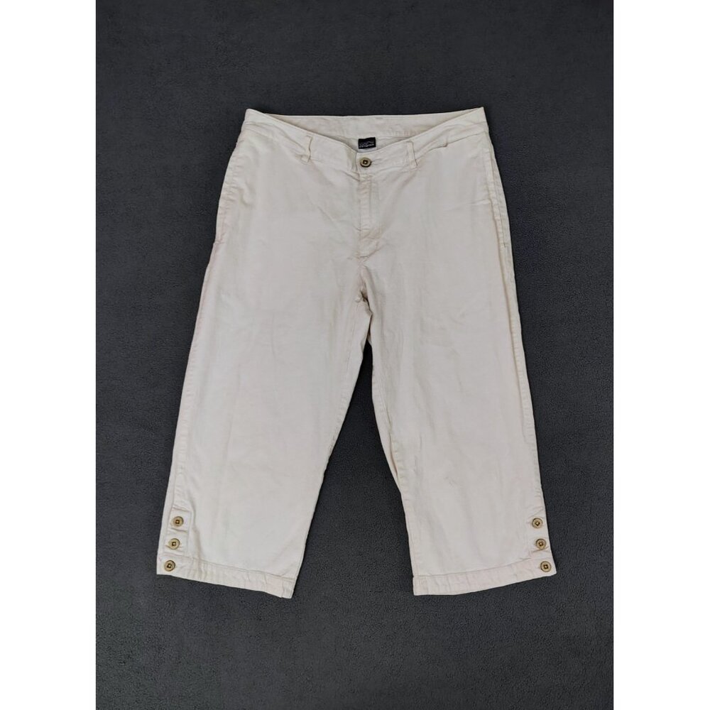 Patagonia Women's Hemp Capris Pants Sz (12) Cream Hiking Athleisure Coastal Boho